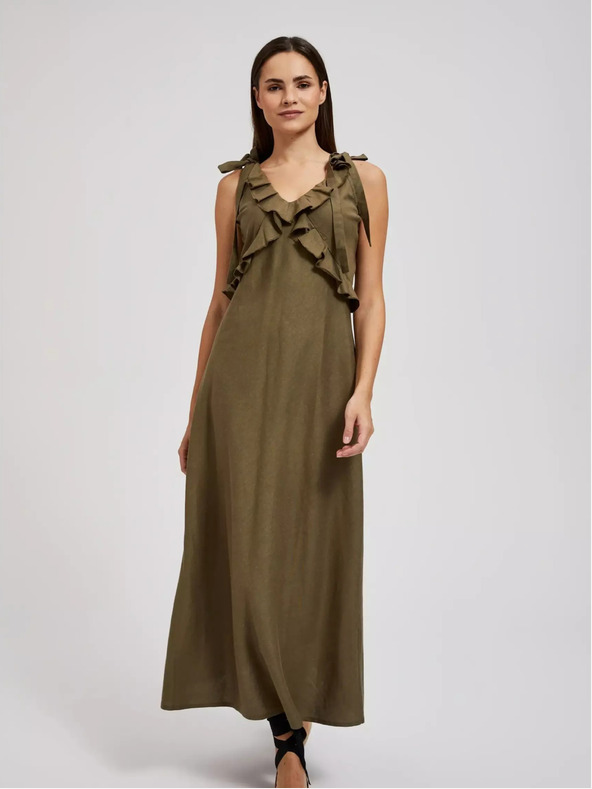 Moodo Abito verde in viscosa con volant Moodo