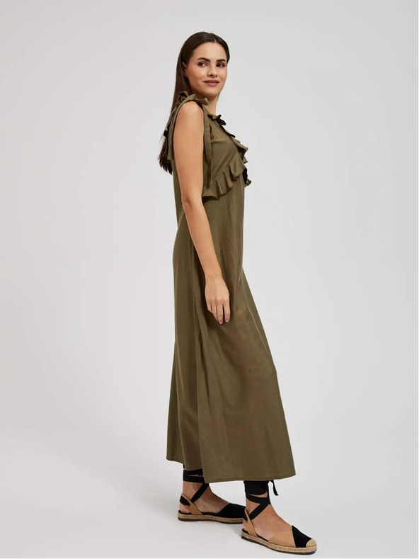 Moodo Abito verde in viscosa con volant Moodo