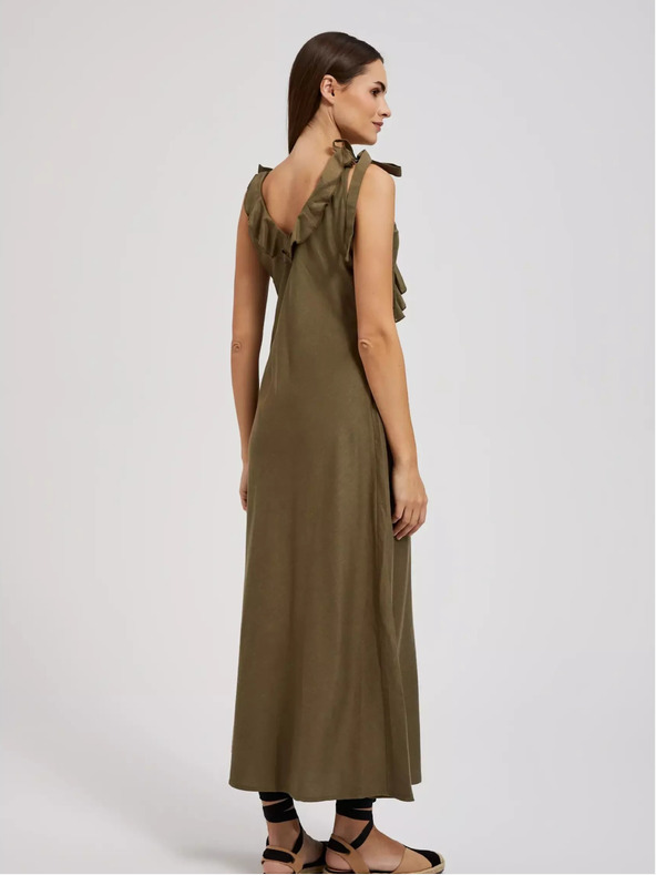 Moodo Abito verde in viscosa con volant Moodo