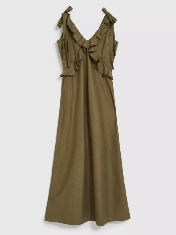 Moodo Abito verde in viscosa con volant Moodo