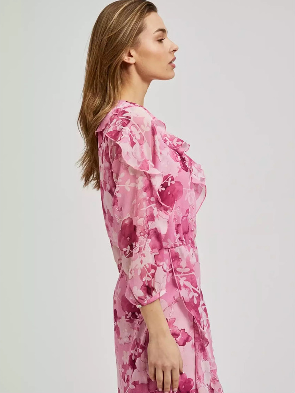 Moodo Abito floreale rosa con volant Moodo