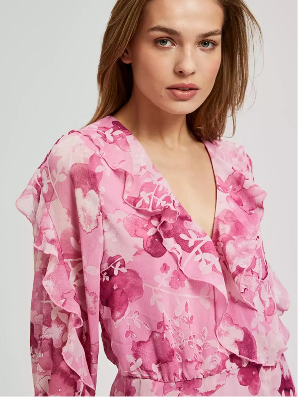 Moodo Abito floreale rosa con volant Moodo
