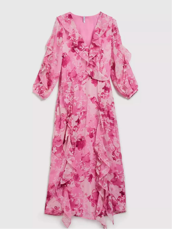 Moodo Abito floreale rosa con volant Moodo