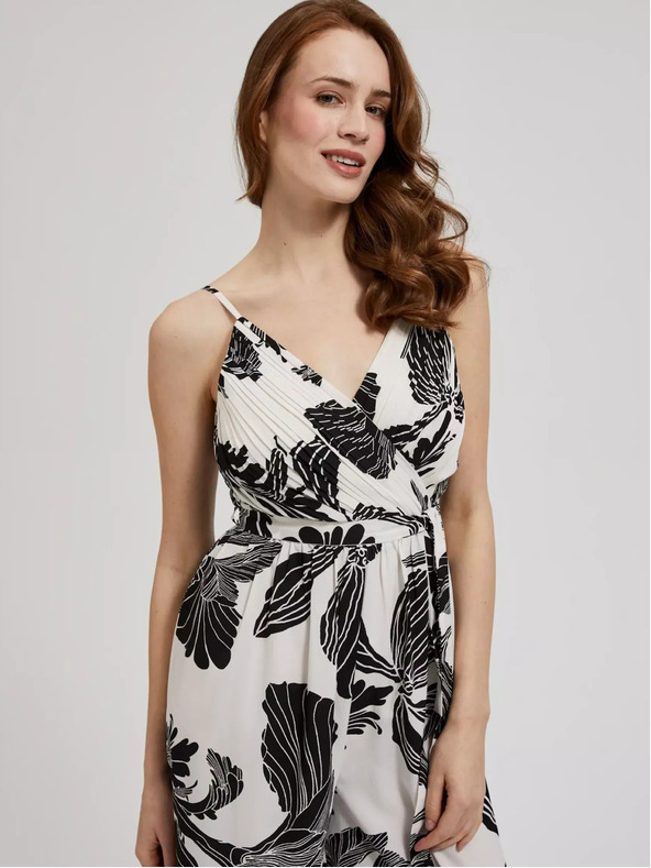 Moodo Tuta bianca e nera con motivo tropicale Moodo