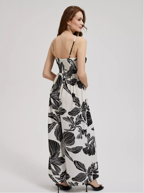 Moodo Tuta bianca e nera con motivo tropicale Moodo