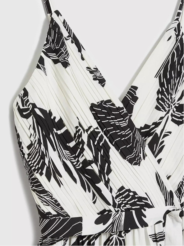 Moodo Tuta bianca e nera con motivo tropicale Moodo