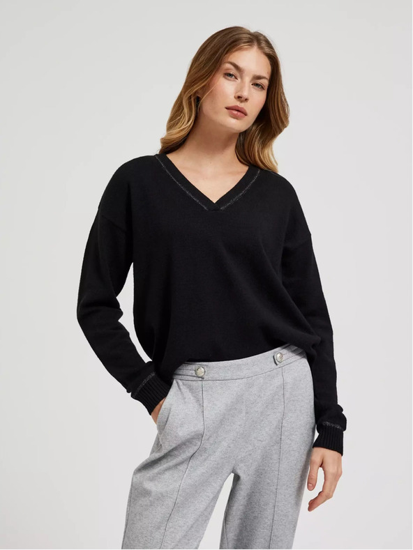 Moodo Maglione nero a maniche lunghe con scollo a V Moodo