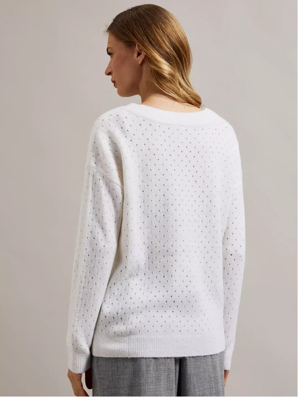 Moodo Maglione bianco traforato con scollo a V Moodo