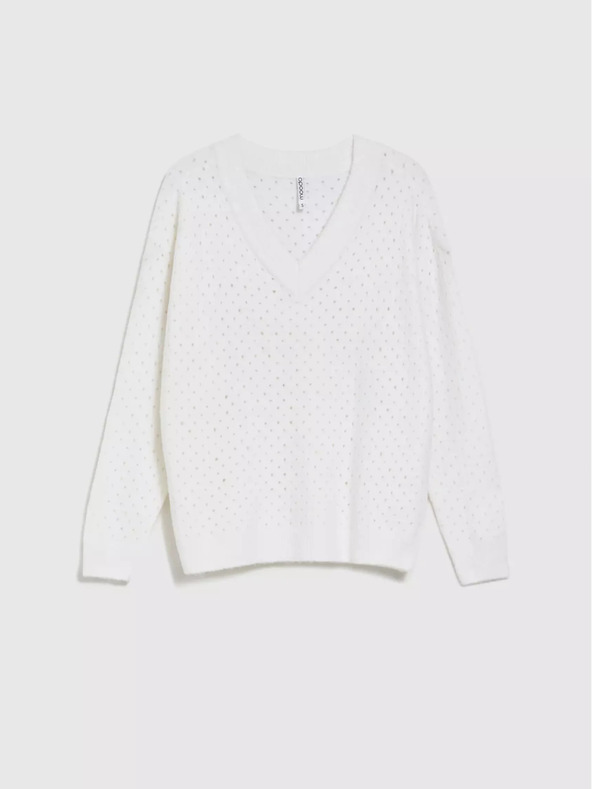 Moodo Maglione bianco traforato con scollo a V Moodo