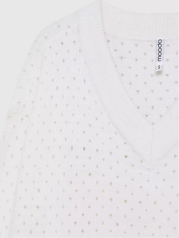 Moodo Maglione bianco traforato con scollo a V Moodo