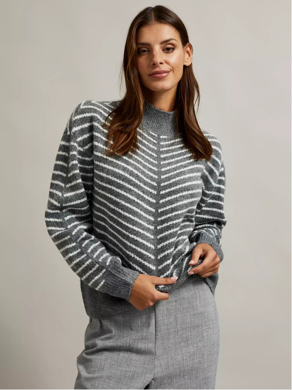 Moodo Maglione dolcevita grigio con righe Moodo