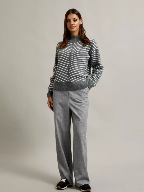 Moodo Maglione dolcevita grigio con righe Moodo