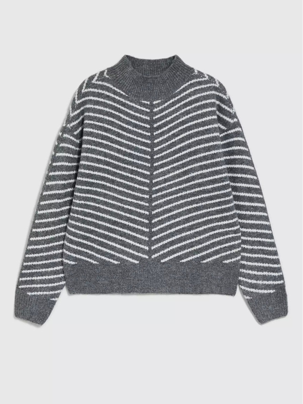 Moodo Maglione dolcevita grigio con righe Moodo