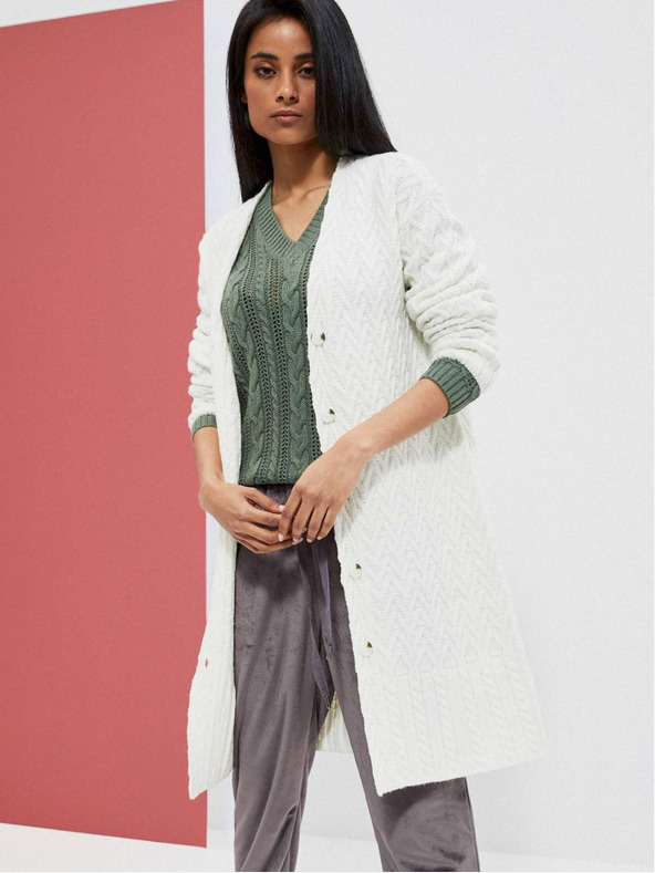 Moodo Cardigan lungo da donna bianco Moodo