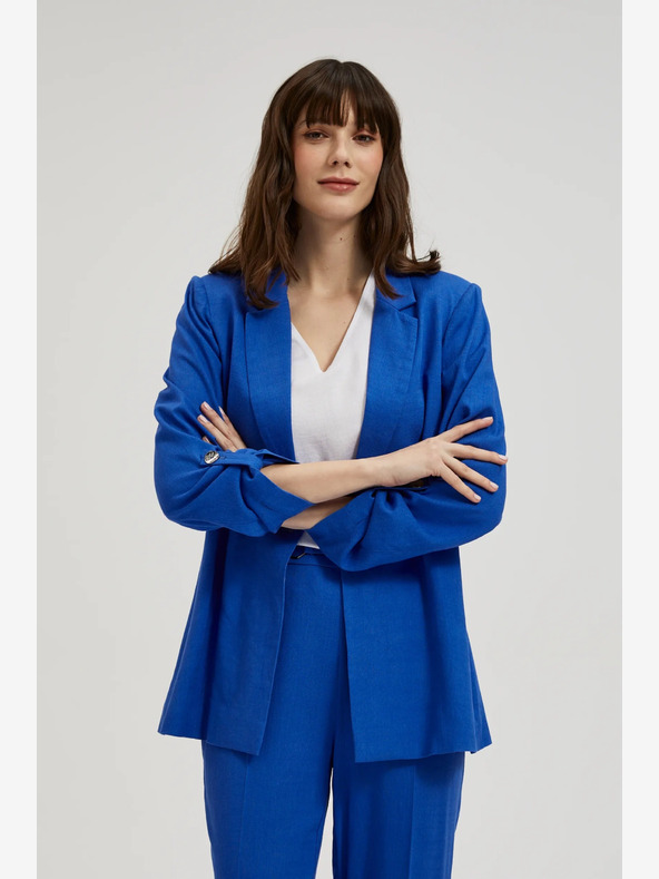 Moodo Giacca blu in lino con maniche a 3/4 Moodo