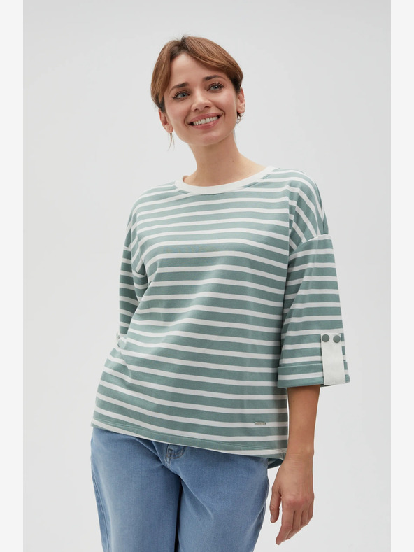 Moodo Felpa a righe bianca e verde da donna Moodo