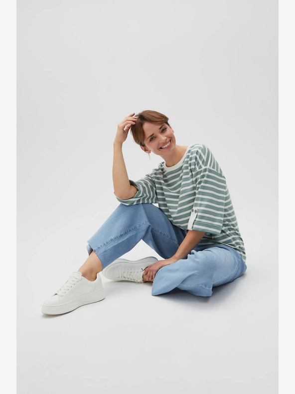 Moodo Felpa a righe bianca e verde da donna Moodo