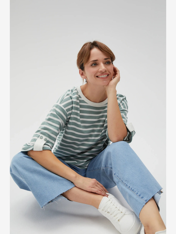 Moodo Felpa a righe bianca e verde da donna Moodo