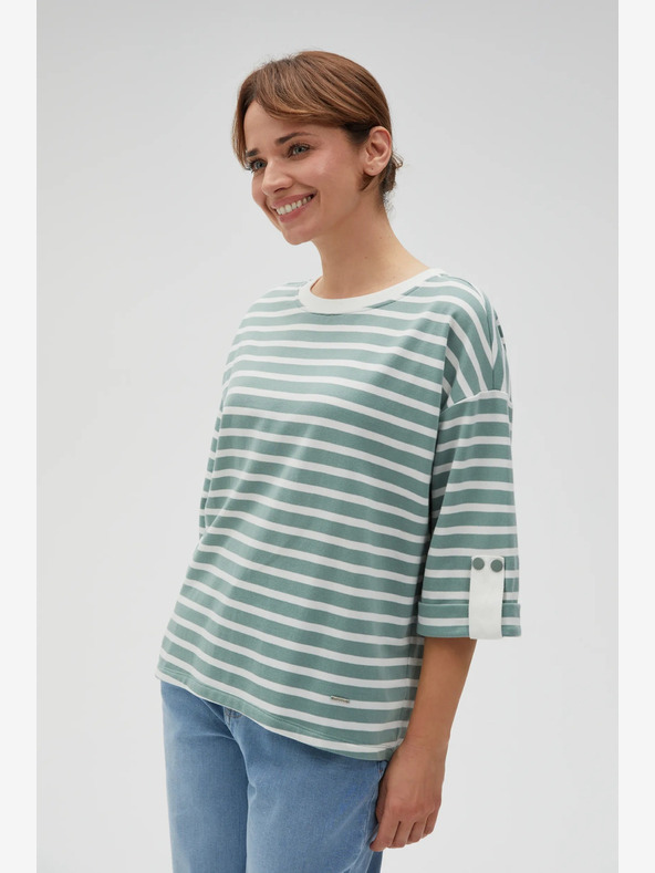 Moodo Felpa a righe bianca e verde da donna Moodo