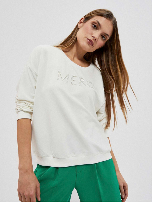 Moodo Felpa da donna bianca con cappuccio Moodo