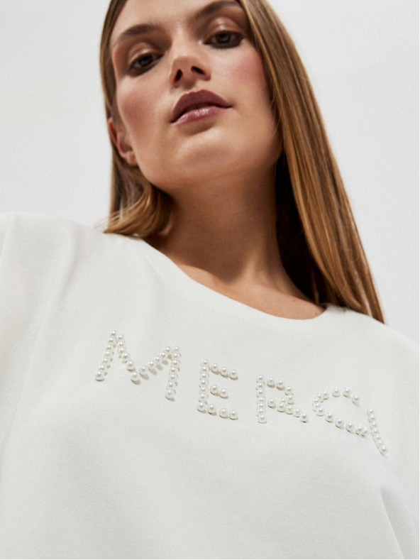 Moodo Felpa da donna bianca con cappuccio Moodo