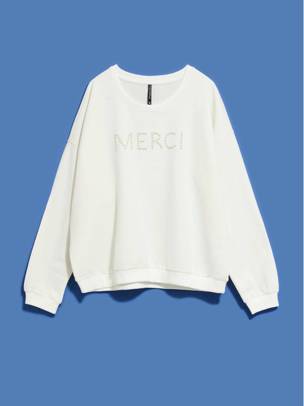 Moodo Felpa da donna bianca con cappuccio Moodo