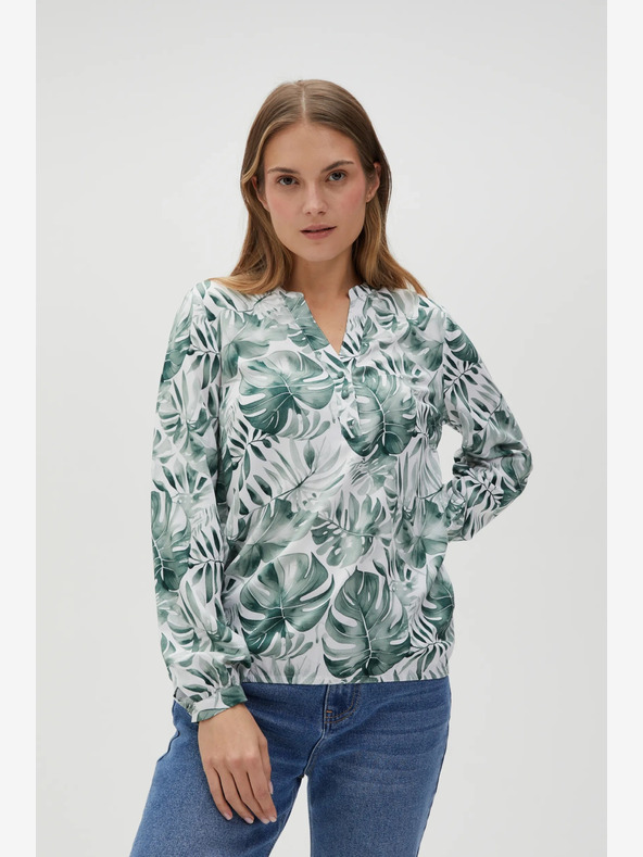 Moodo Camicetta da donna bianca e verde a fantasia Moodo
