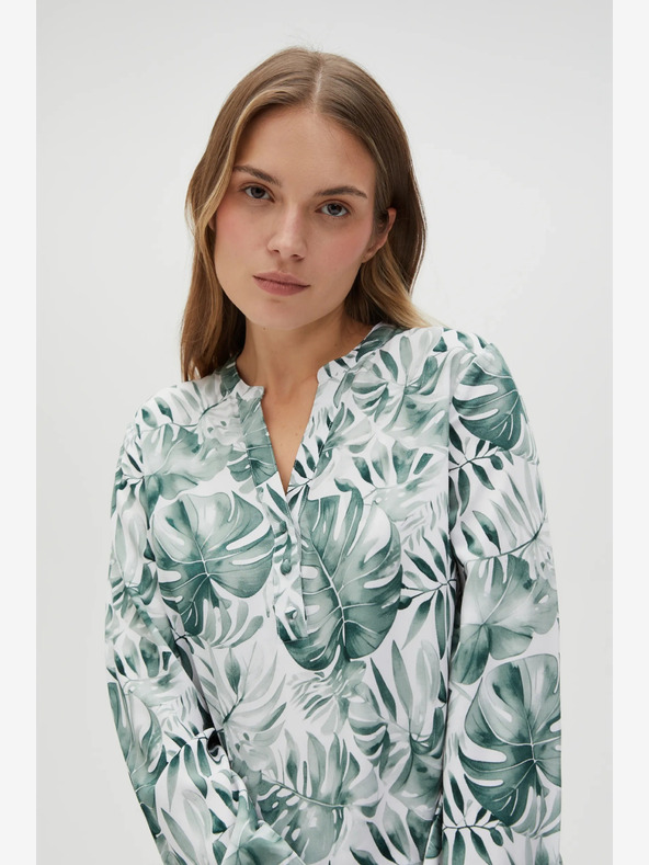 Moodo Camicetta da donna bianca e verde a fantasia Moodo