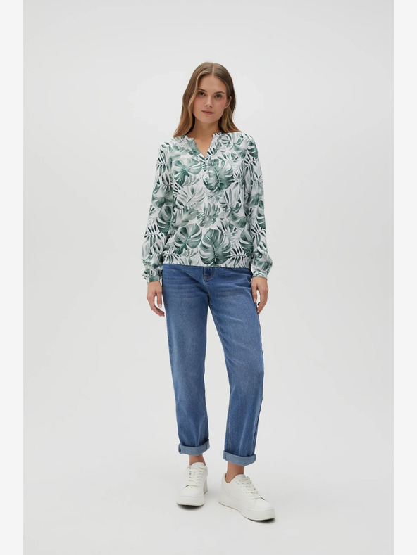 Moodo Camicetta da donna bianca e verde a fantasia Moodo