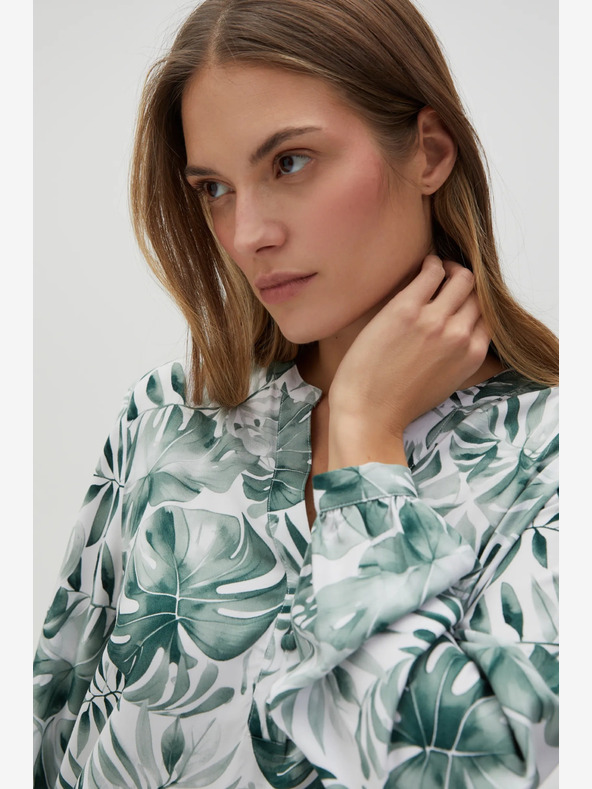 Moodo Camicetta da donna bianca e verde a fantasia Moodo