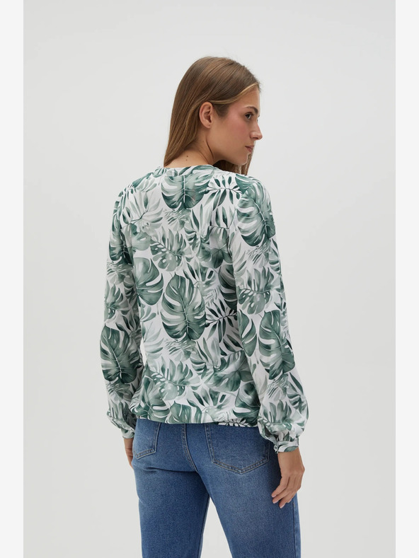 Moodo Camicetta da donna bianca e verde a fantasia Moodo