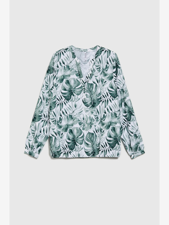 Moodo Camicetta da donna bianca e verde a fantasia Moodo