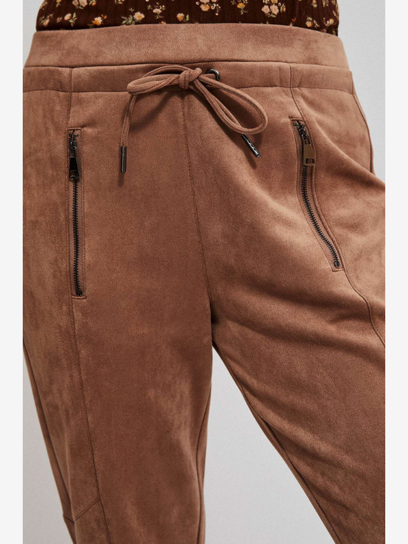 Moodo Pantaloni da donna marroni in pelle scamosciata Moodo