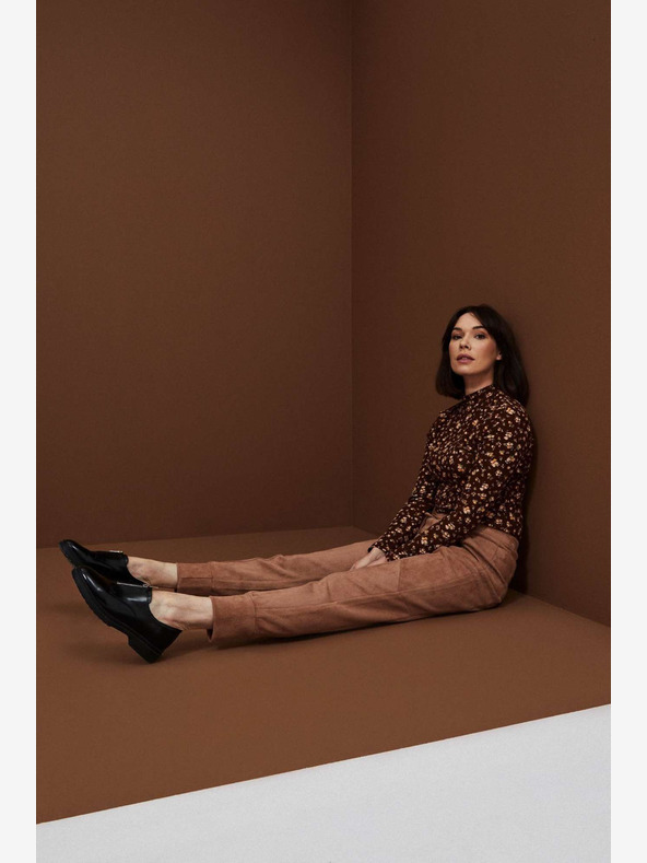 Moodo Pantaloni da donna marroni in pelle scamosciata Moodo