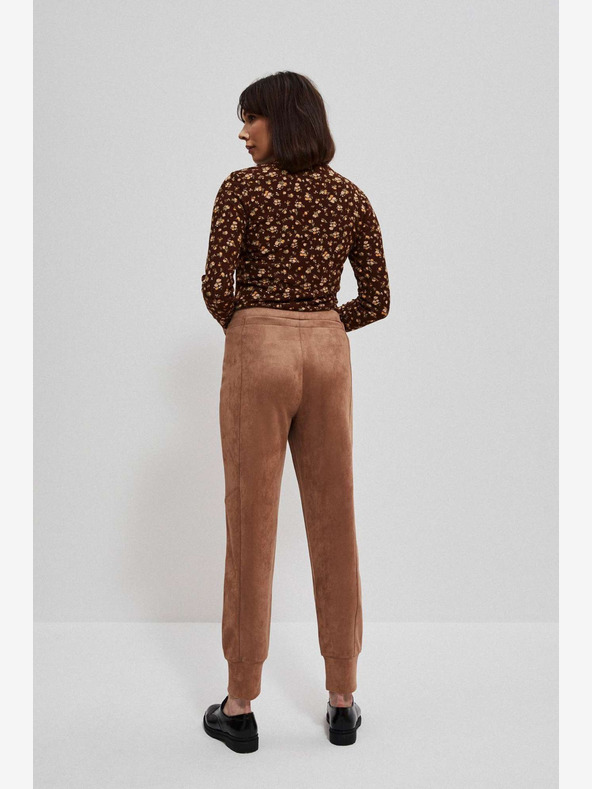 Moodo Pantaloni da donna marroni in pelle scamosciata Moodo