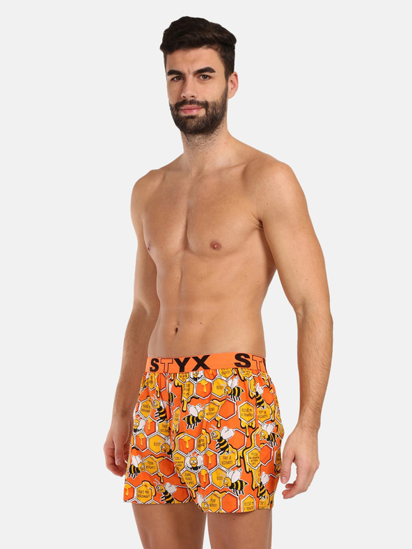 Styx Pantaloncini da letto Styx gialli e arancioni da uomo con fantasia Api