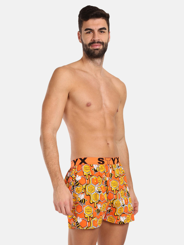 Styx Pantaloncini da letto Styx gialli e arancioni da uomo con fantasia Api