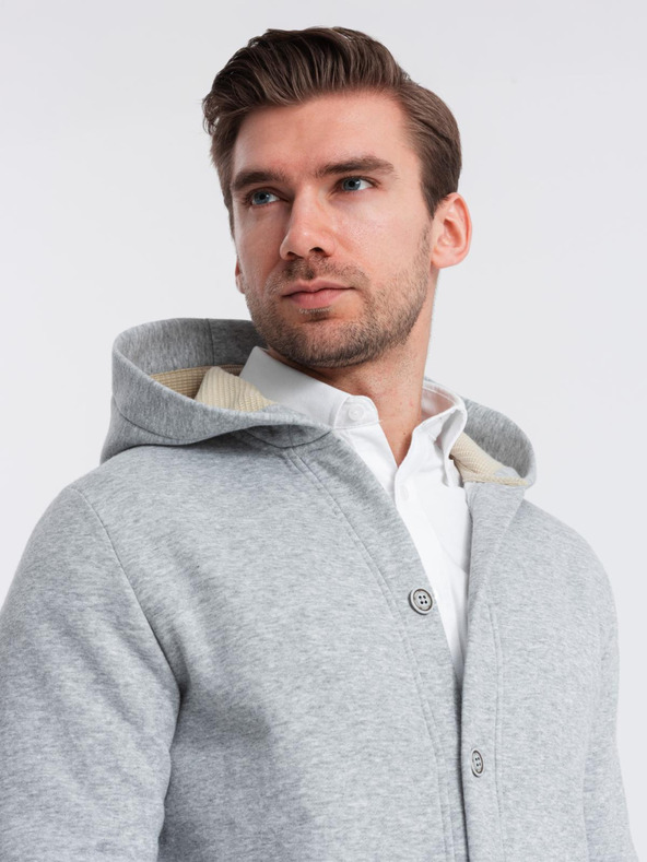 Ombre Clothing Felpa da uomo con cappuccio e bottoni - grigio melange V2 OM-SSZP-0186 Ombre Clothing