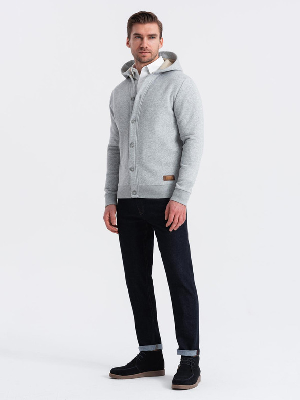 Ombre Clothing Felpa da uomo con cappuccio e bottoni - grigio melange V2 OM-SSZP-0186 Ombre Clothing