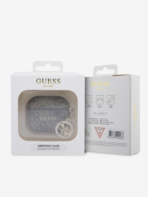 Guess Custodia Charm Guess 4G Script PC/PU per AirPods 3 Marrone