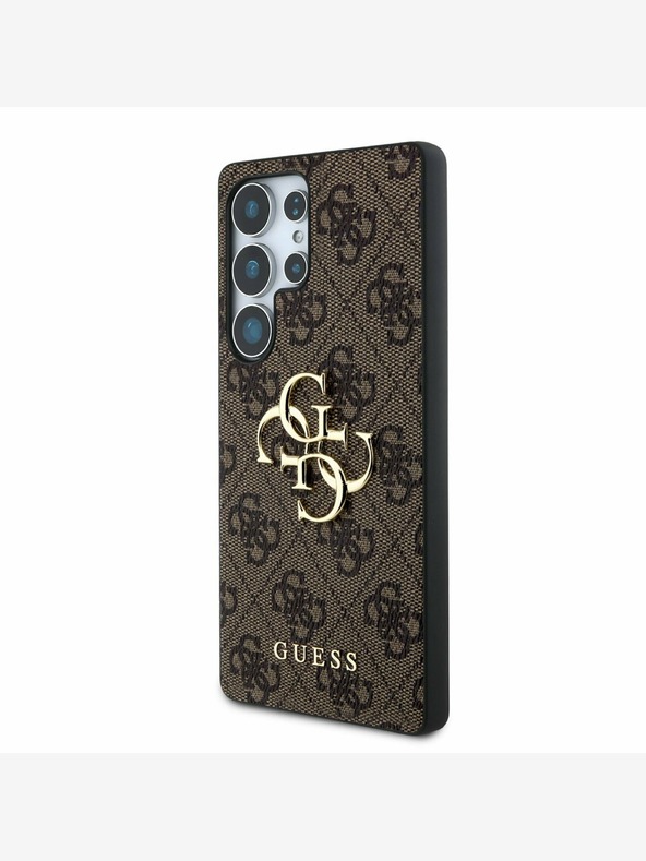 Guess PU 4G Metal Logo Rear Cover for Samsung Galaxy S25 Ultra Brown Phone Case