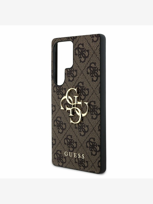Guess PU 4G Metal Logo Rear Cover for Samsung Galaxy S25 Ultra Brown Phone Case