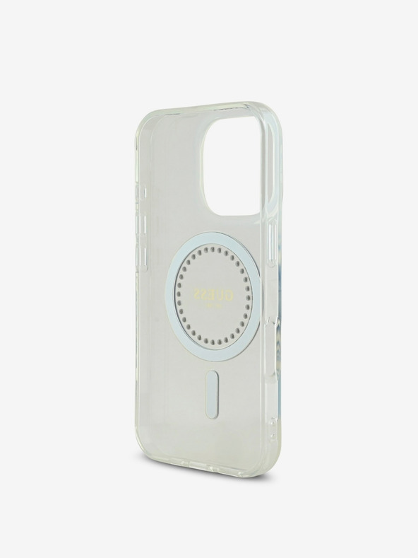 Guess Guess IML Anello di strass MagSafe Cover per iPhone 16 Pro Max Bianco