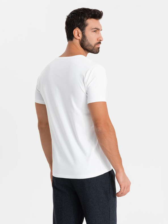 Ombre Clothing T-shirt uomo SLIM FIT con scollo a V, elastan e stampa bianco Ombre Clothing