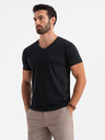 Ombre Clothing T-shirt uomo SLIM FIT con scollo a V, elastan e stampa nera Ombre Clothing