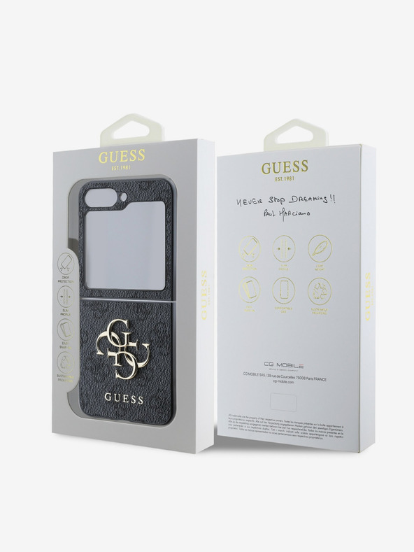 Guess Guess PU 4G Logo in metallo Custodia posteriore per Samsung Galaxy Z Flip 6 Grigio