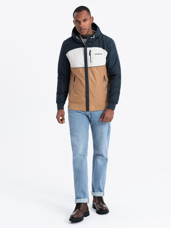 Ombre Clothing Giacca sportiva leggera colorata da uomo con pile marrone Ombre Clothing