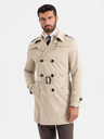 Ombre Clothing Cappotto elegante da uomo SLIM FIT con cintura beige Ombre Clothing