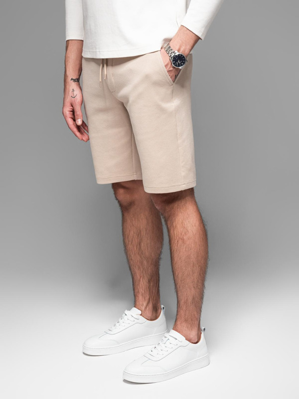 Ombre Clothing Pantaloncini da ginnastica da uomo in cotone BASIC beige Ombre Clothing