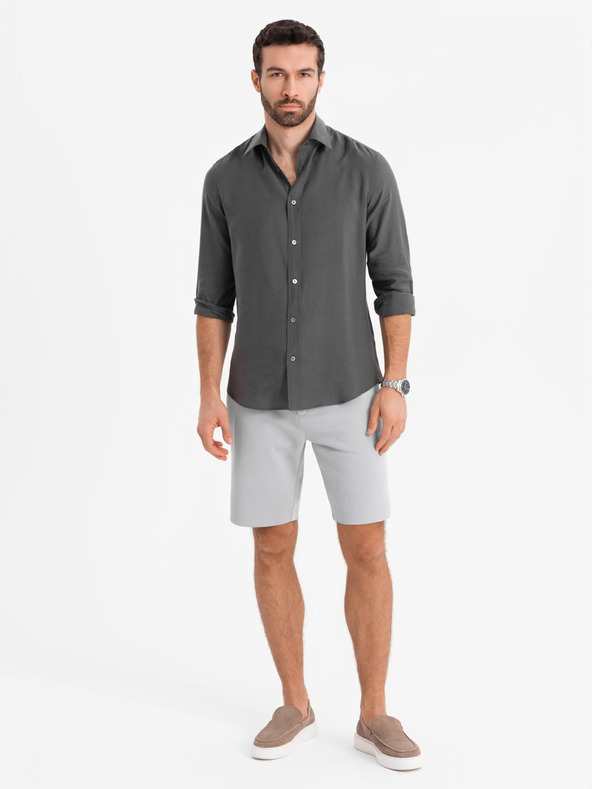 Ombre Clothing Pantaloncini corti da uomo SLIM FIT in maglia melange strutturata grigio chiaro Ombre Abbigliamento